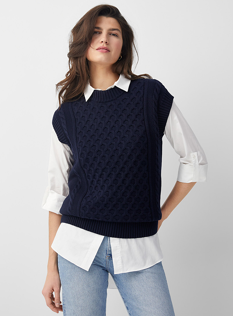 GANT Marine Blue Cable-texture sweater vest for women