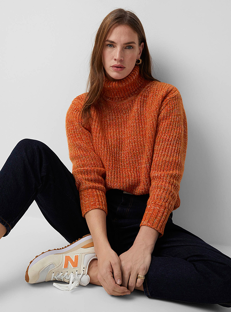 GANT Dark Orange Heathered orange ribbed sweater for women