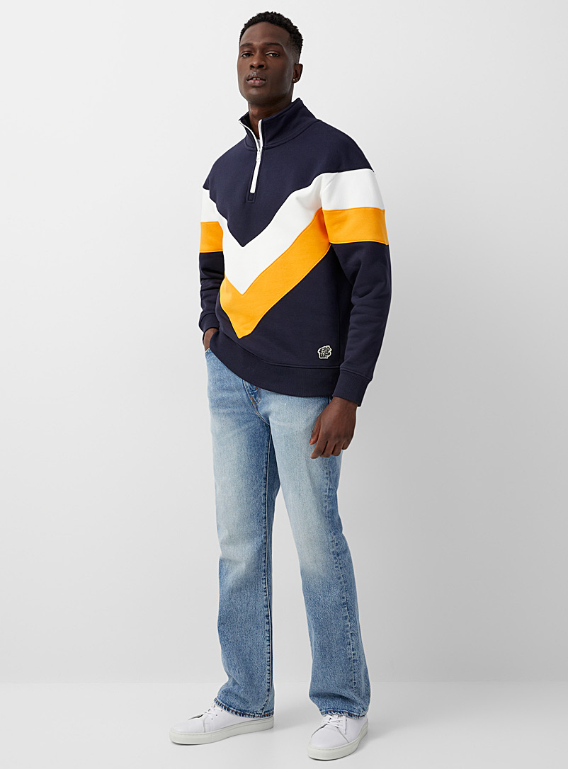 GANT Marine Blue Chevron block half-zip sweatshirt for men
