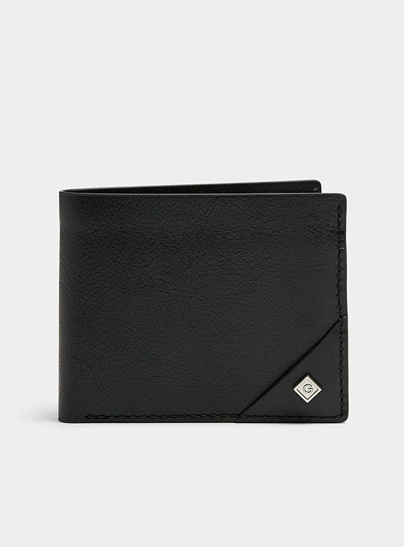 GANT Black Topstitched genuine leather wallet for men