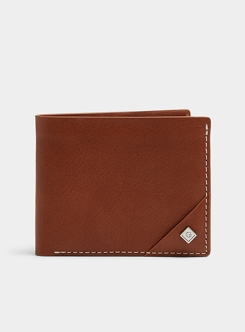 GANT Brown Topstitched genuine leather wallet for men