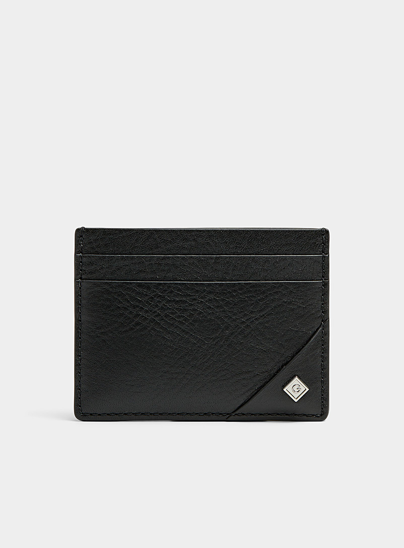 GANT Black Topstitched genuine leather card holder for men