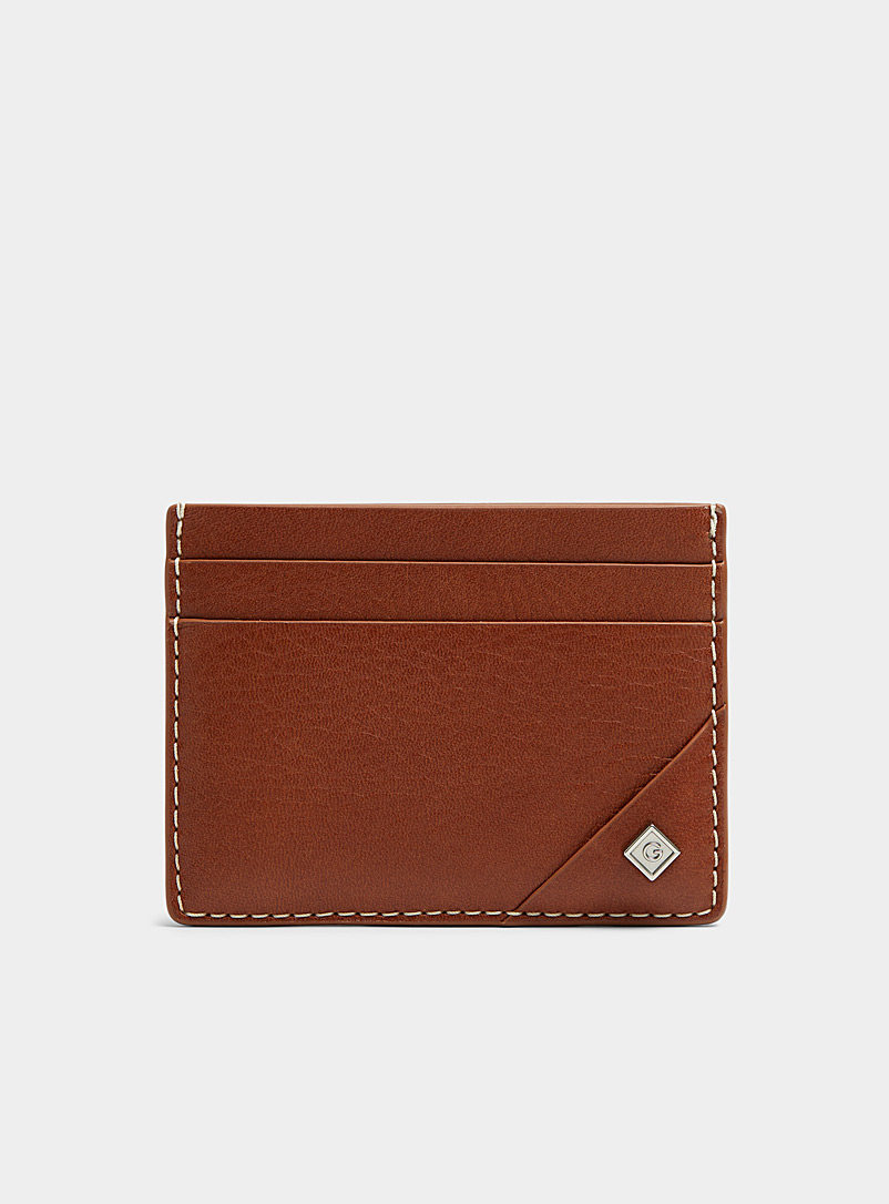 GANT Brown Topstitched genuine leather card holder for men