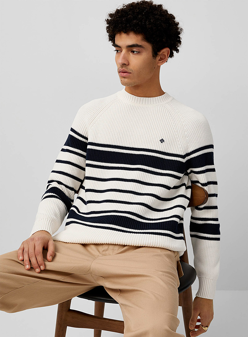 GANT Ivory White Mixed-stripe ribbed sweater for men