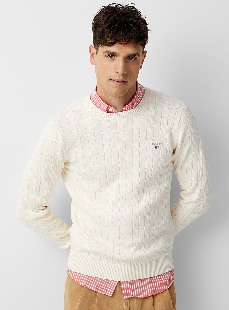 GANT Cream Beige Twisted cable sweater for men