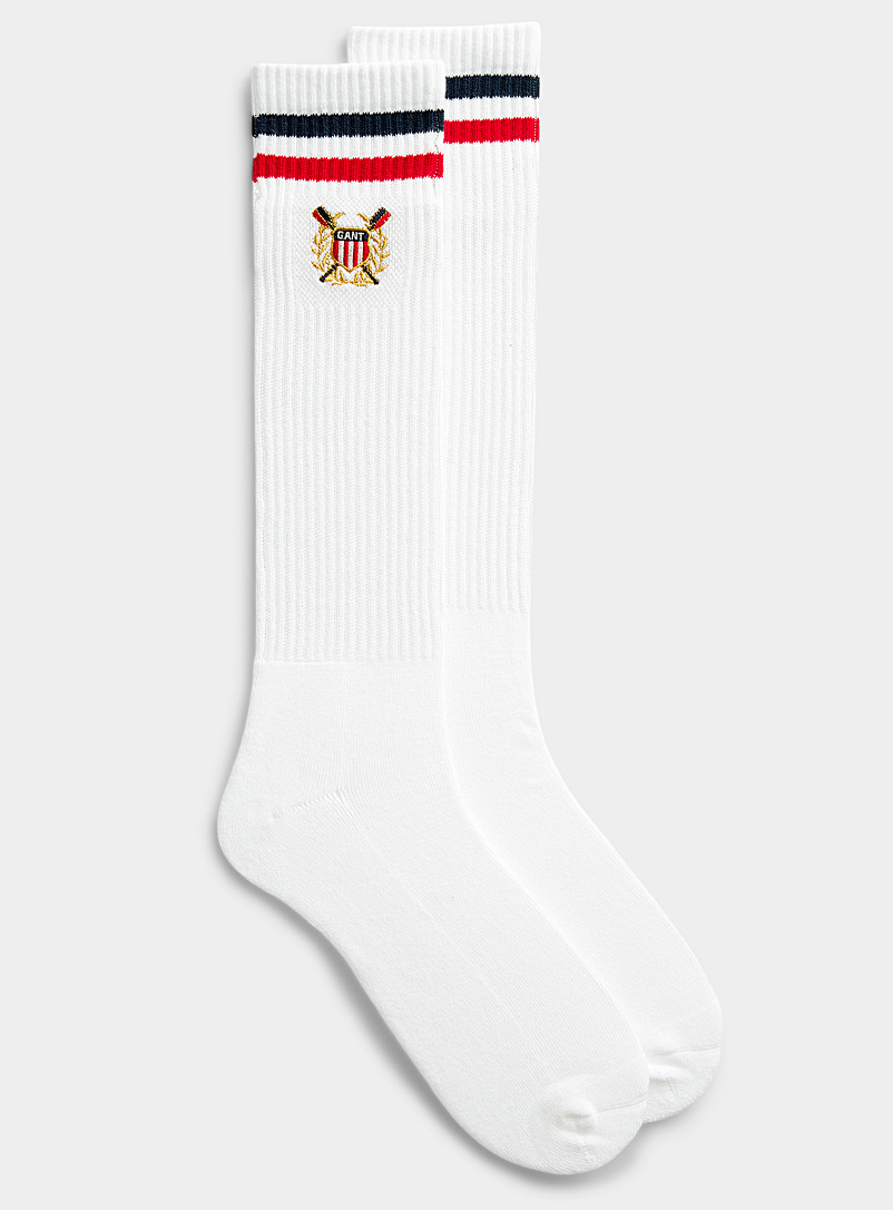 Gant White Preppy stripe mid-calf sock for men