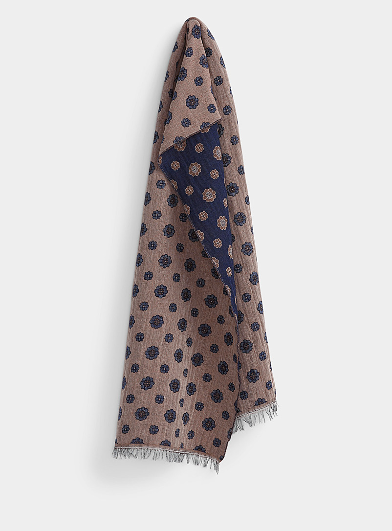 Le 31 Patterned Blue Rosette cotton and wool scarf for men