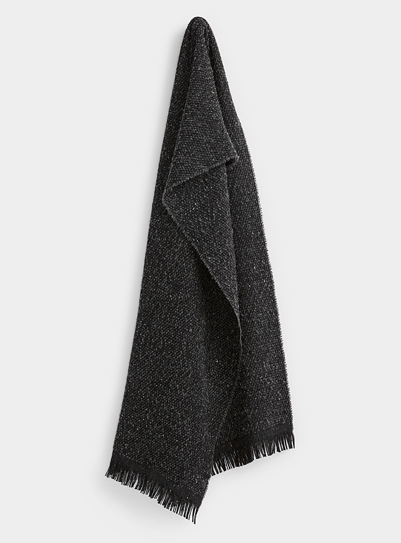 Le 31 Charcoal Flecked tweed knit scarf for men