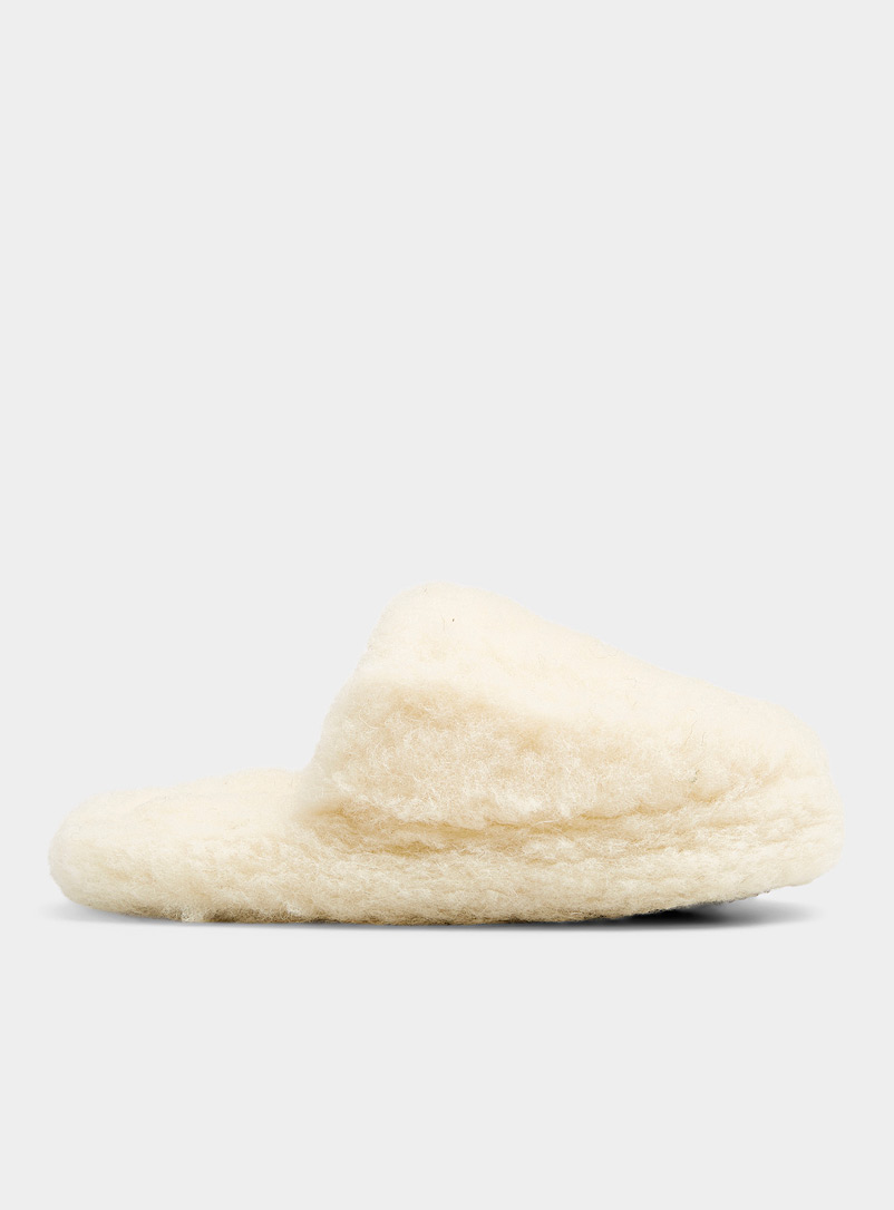 Yoko Ivory White Oversized pure wool mule slippers Women for women