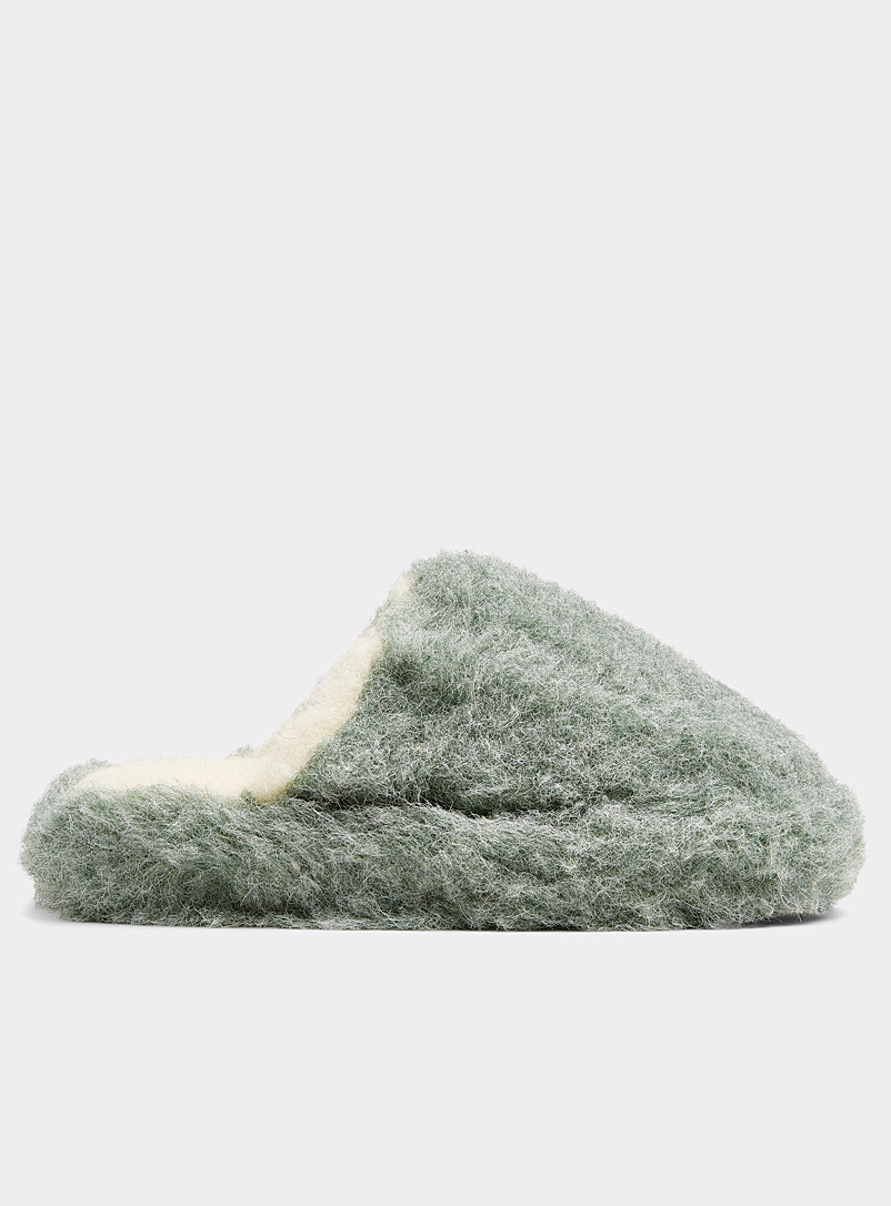 Yoko Green Oversized pure wool mule slippers Women for women