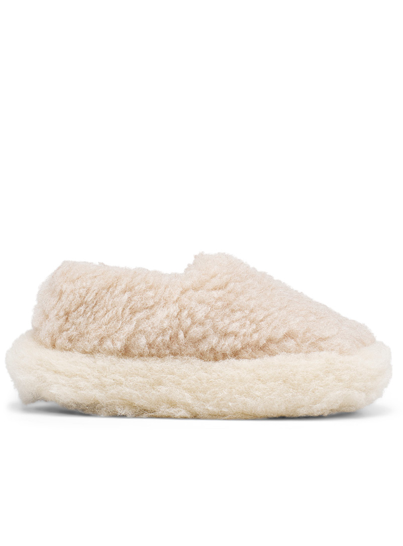 Yoko Cream Beige Oversized pure wool slippers for women