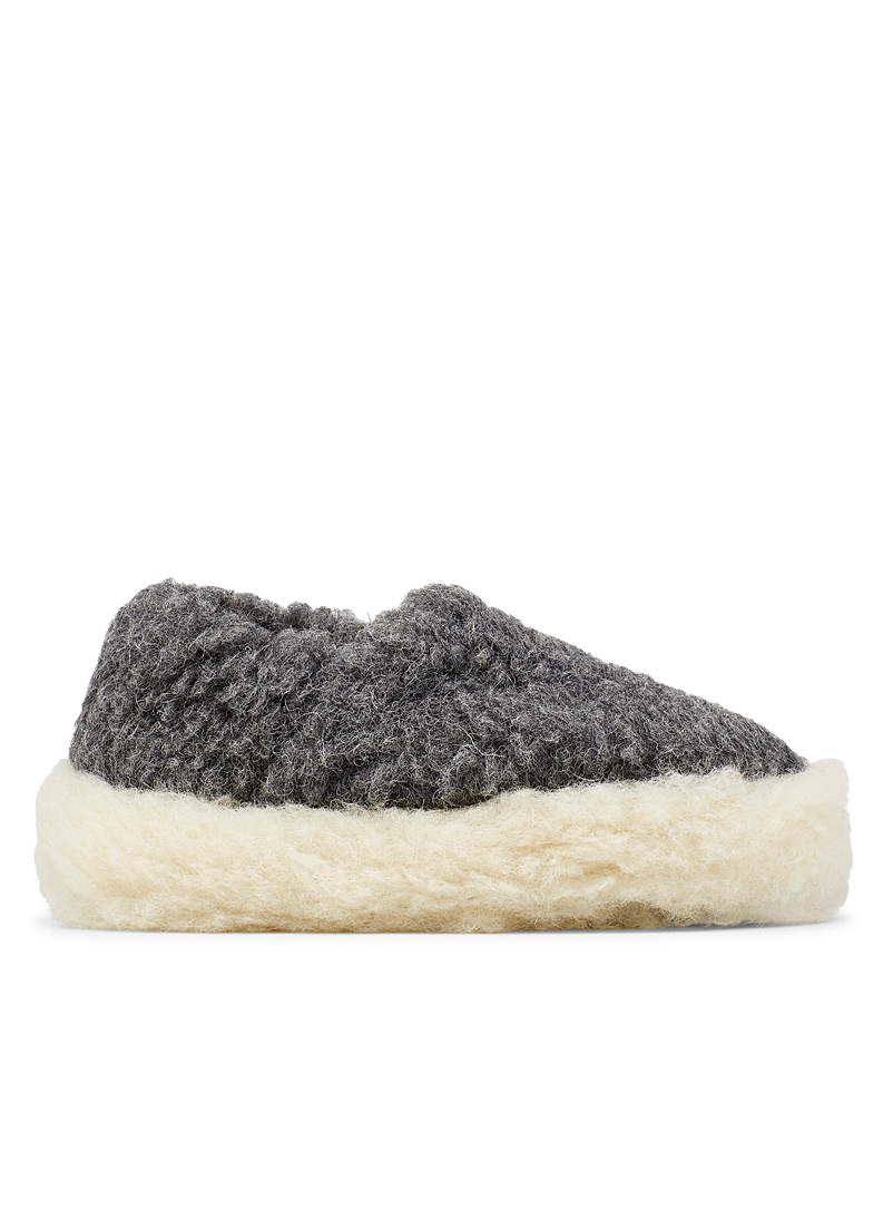 Yoko Dark Grey Oversized pure wool slippers for women