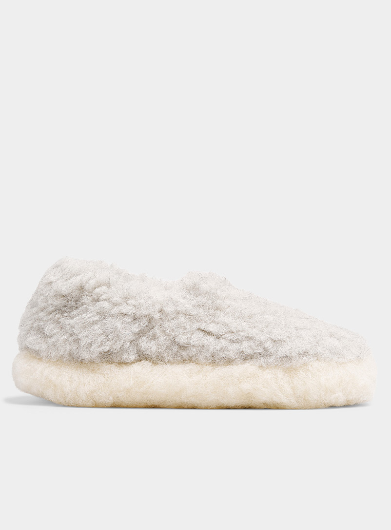 Yoko Light Grey Oversized pure wool slippers Women for women