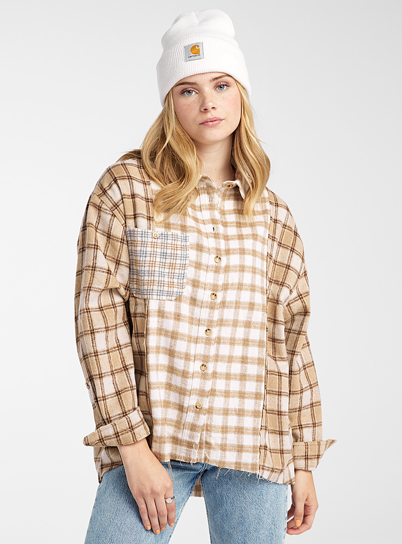 Twik Patterned Red Patchwork check flannel shirt for women