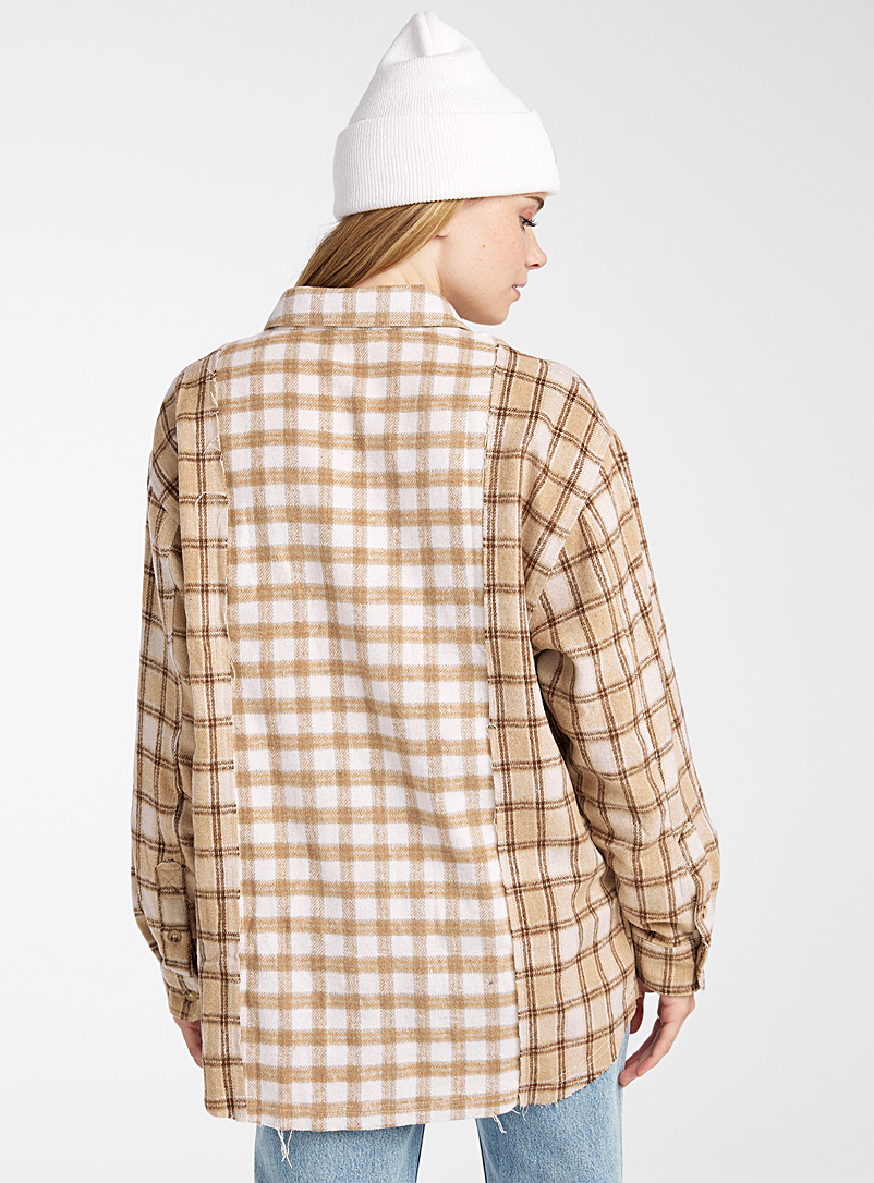 Twik: La chemise flanelle carreaux patchwork Brun à motifs pour femme