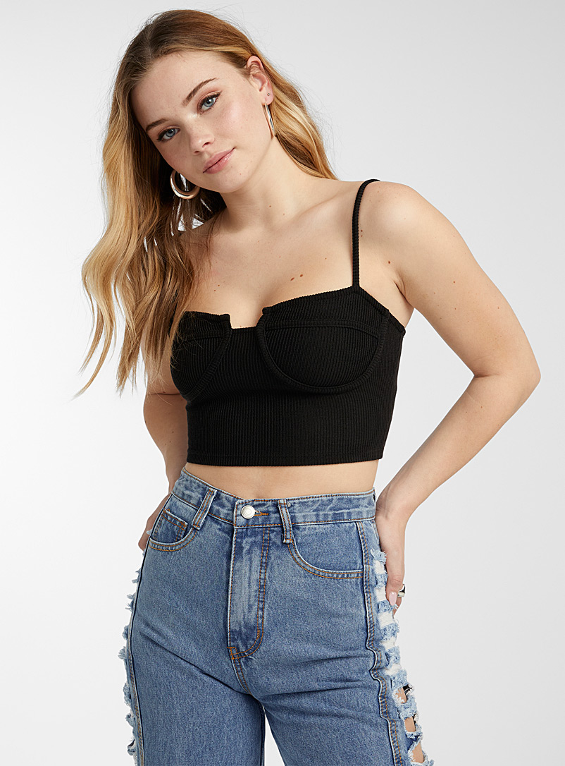 Twik Black Cropped ribbed bustier cami for women