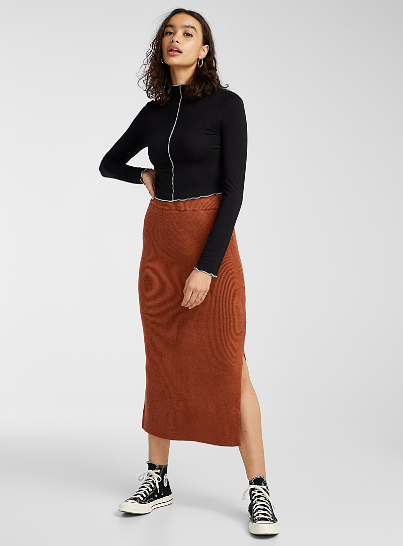Twik Honey Ribbed knit fitted midi skirt for women
