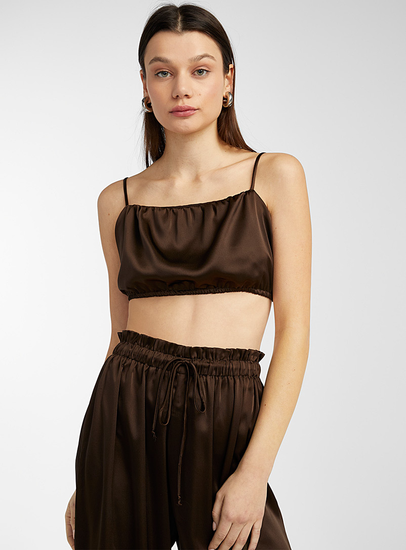 Twik Fawn Cropped satiny tank top for women