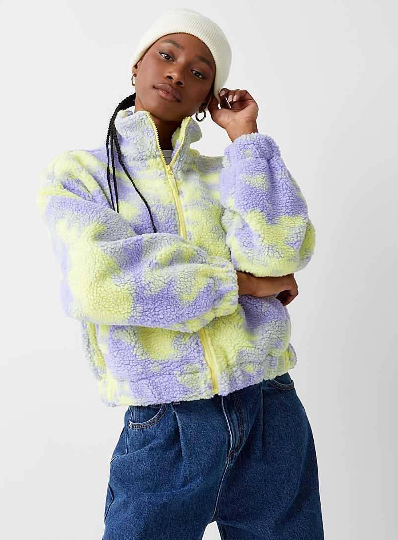Twik Lilacs Tie-dye cloud sherpa fleece jacket for women