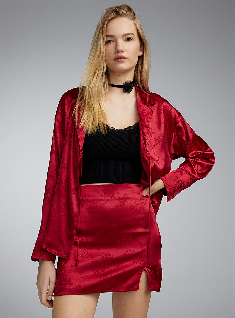 Twik Red Floral red satin miniskirt for women