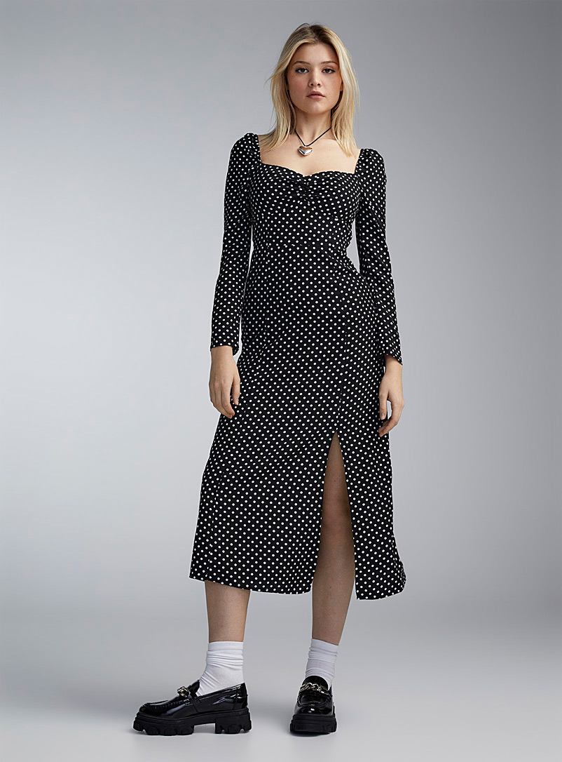 Twik Black Polka-dot square-neck dress for women
