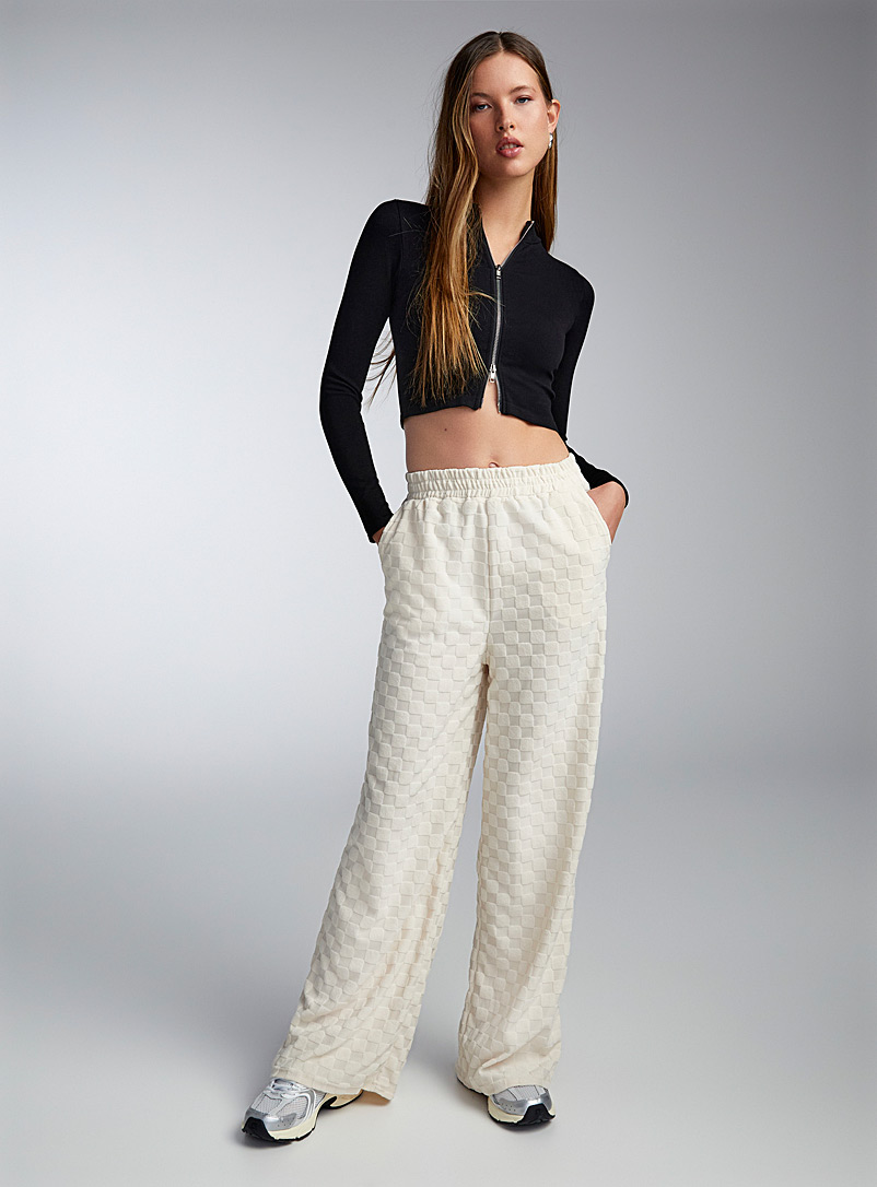 Twik Patterned White Terry checkerboard wide-leg pant for women