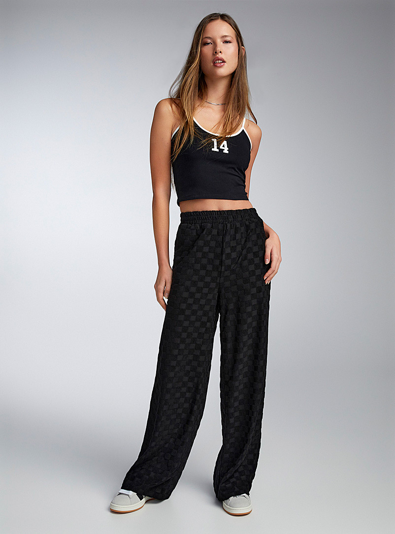 Twik Patterned Black Terry checkerboard wide-leg pant for women