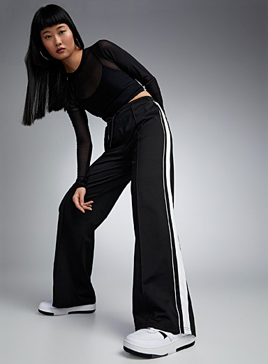 Topshop wide leg nylon track pant with contrast piping detail in