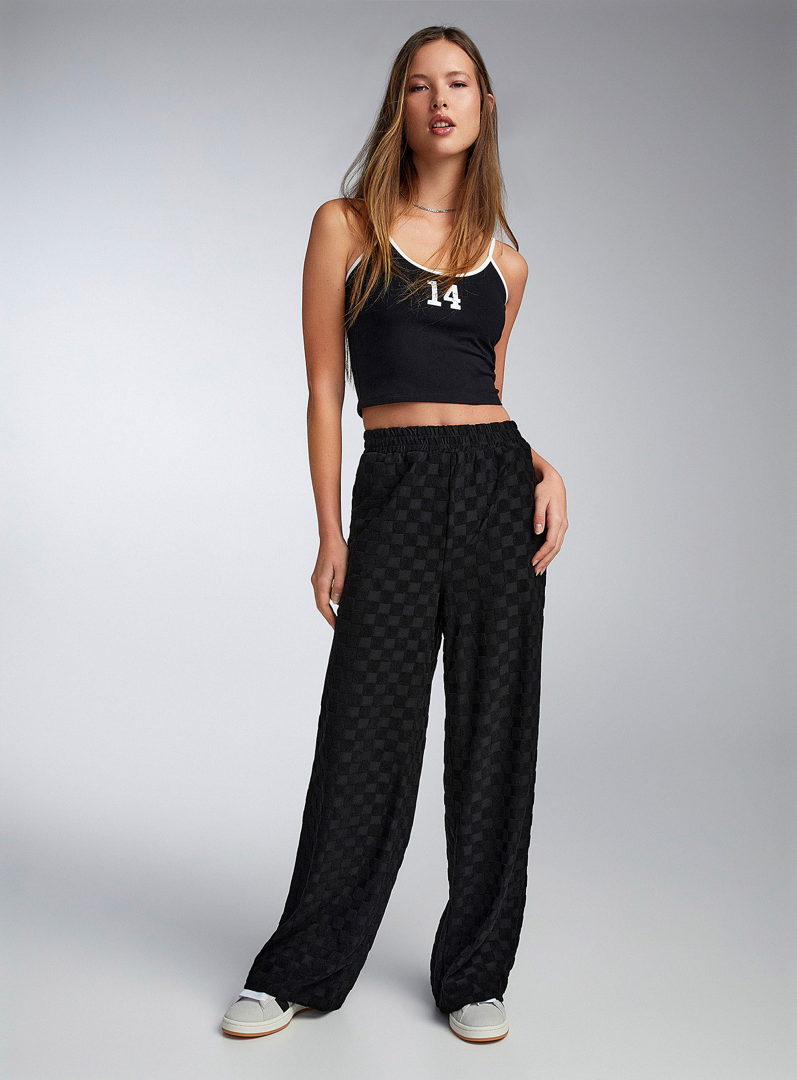 Twik Terry Checkerboard Wide-leg Pant In Patterned Black