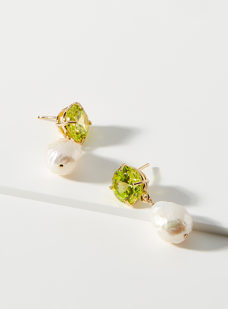Luiny: Les boucles d'oreilles cristaux et perles Vert pour femme