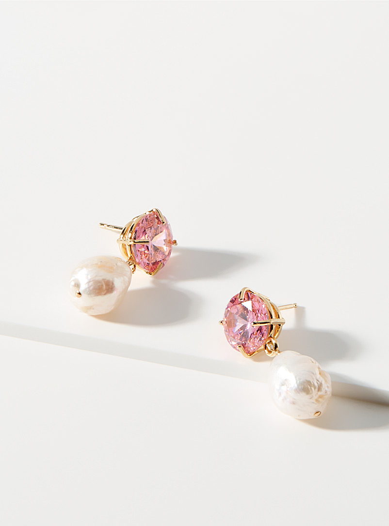 Luiny Dusky Pink Crystal and pearl earrings for women