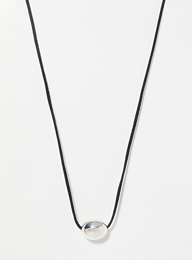 Ellipse silver bead cord necklace