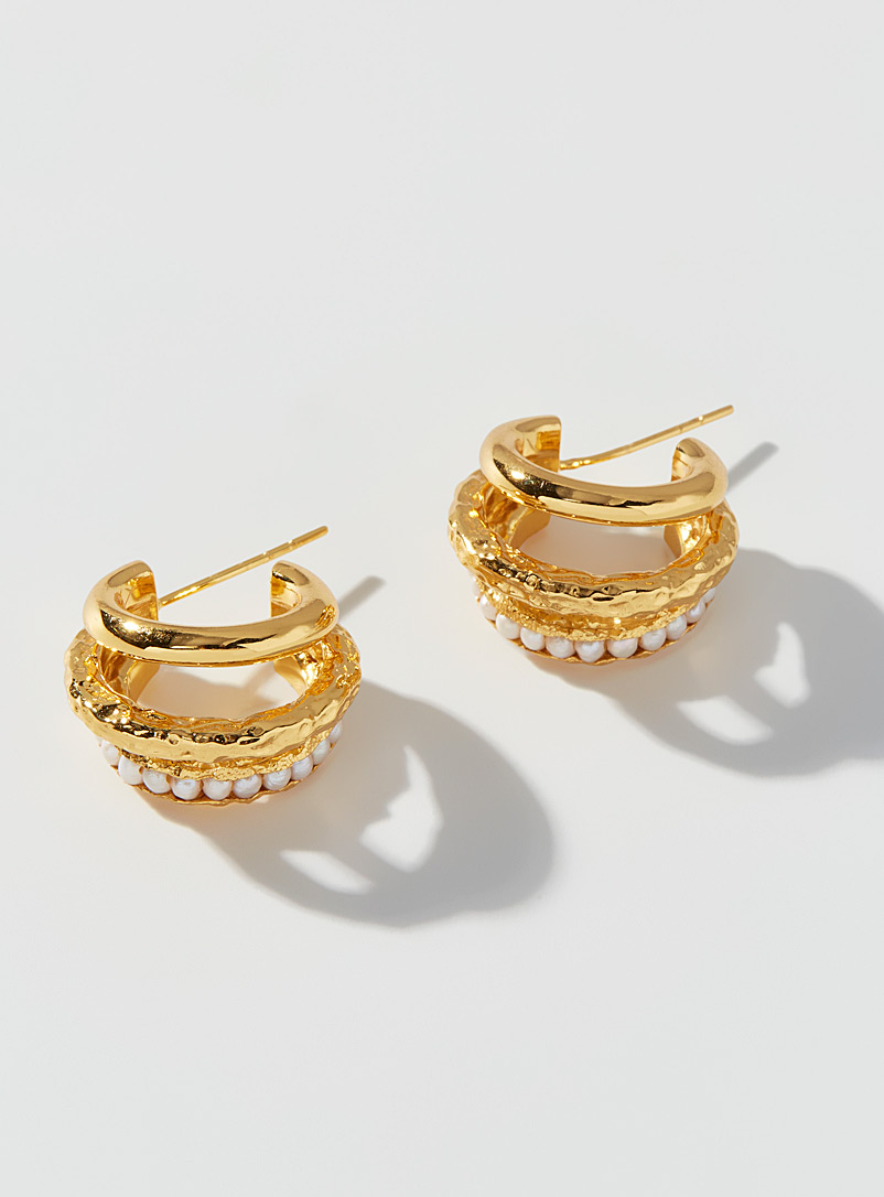 Pacharee: Les anneaux trois rangs perlés Jaune à motifs pour femme