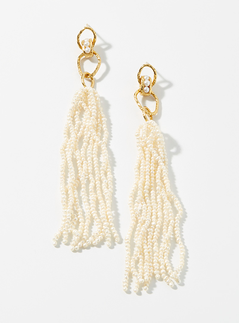 Pacharee White Long pearly composition earrings for women