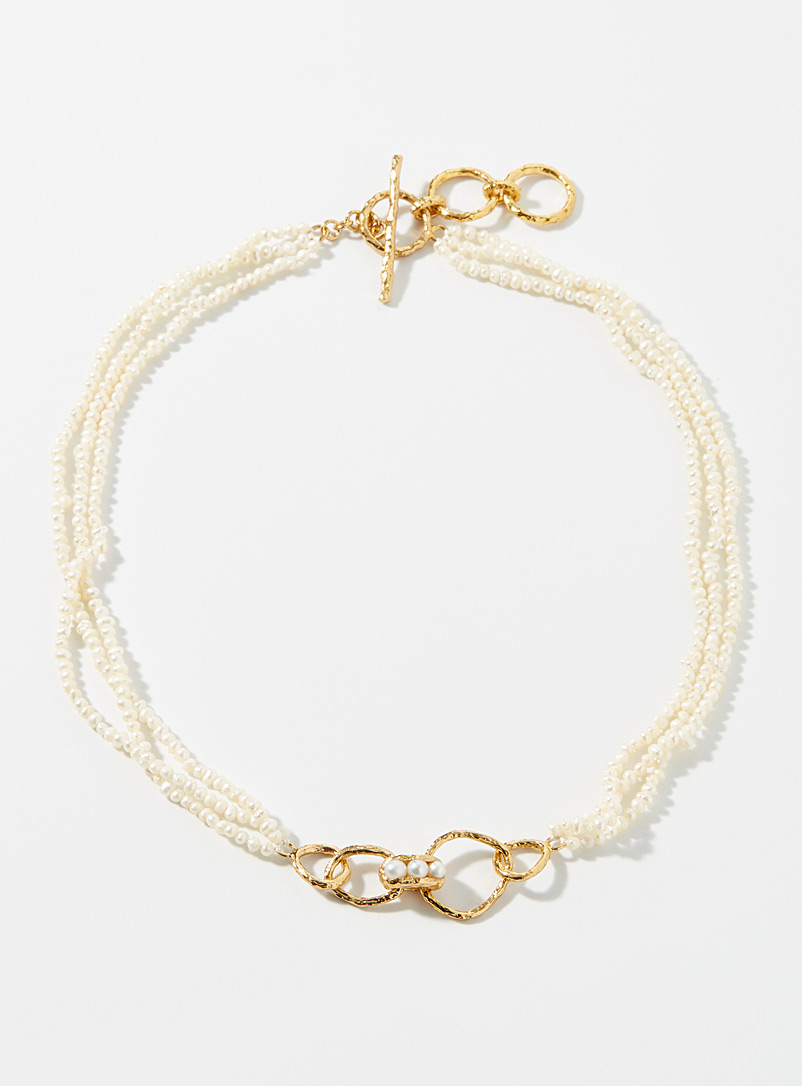 Pacharee: Le collier trois rangs composition perlée Blanc pour femme