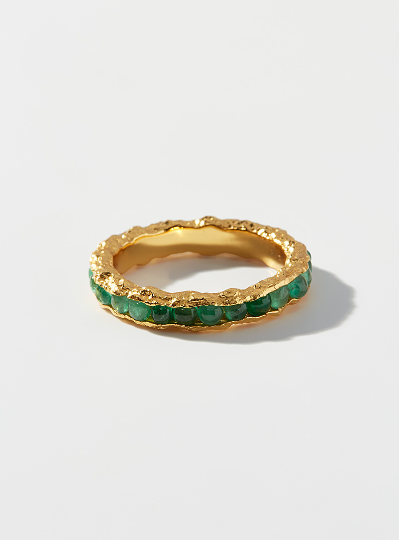 Pacharee Patterned Yellow String-of-emeralds ring for women