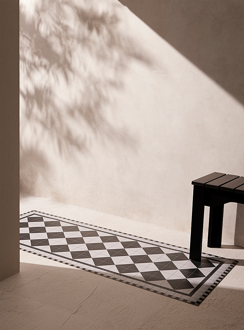 Simons Maison: Le tapis de couloir vinyle tuiles rétro 61 x 153 cm Blanc et noir