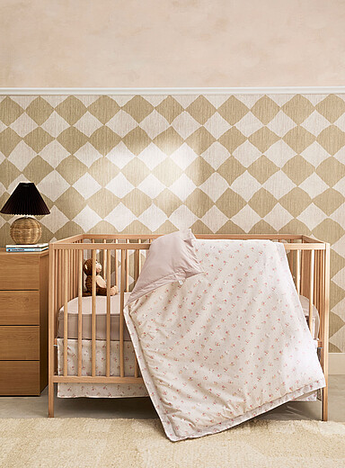 Perlimpinpin: L'ensemble de lit pour b&eacute;b&eacute; douce v&eacute;g&eacute;tation Couette, housse de couette, drap contour et jupe de lit Gris &agrave; motifs