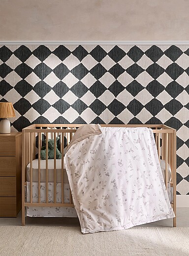 Perlimpinpin: L'ensemble de lit pour b&eacute;b&eacute; douce v&eacute;g&eacute;tation Couette, housse de couette, drap contour et jupe de lit Gris &agrave; motifs