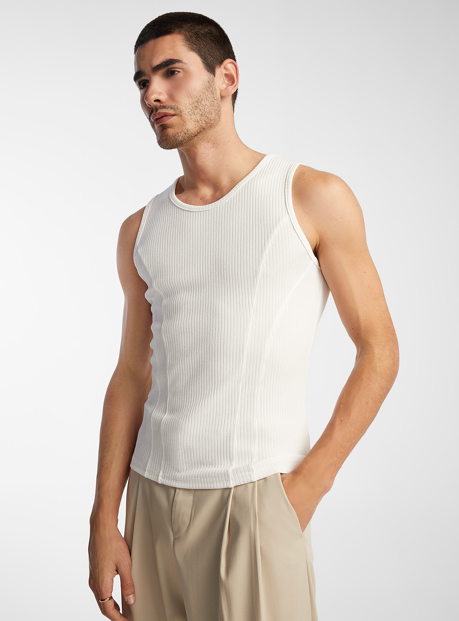 Le 31 Fitted Ribbed Tank In White