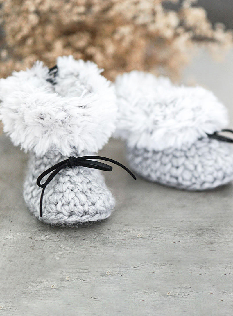 CROCHETMILIE Grey My First Moccasins slippers Kids