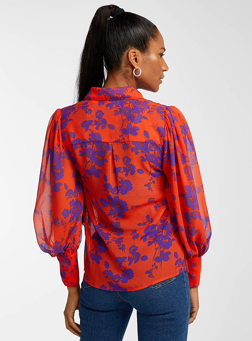 Icône: La blouse fleurs éclatantes Rouge à motifs pour femme