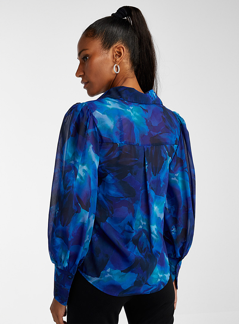 Icône: La blouse fleurs envoûtantes Bleu à motifs pour femme
