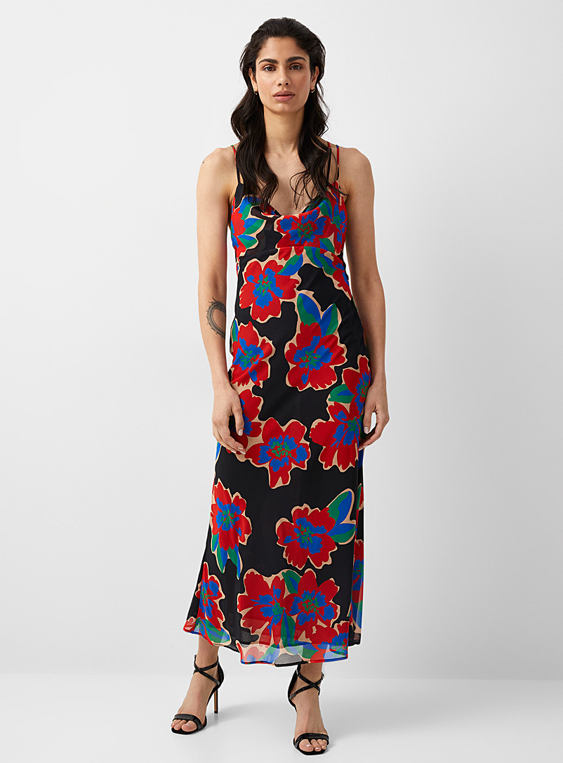 Runaway the Label Patterned Red Colourful mega-flowers draped dress for women