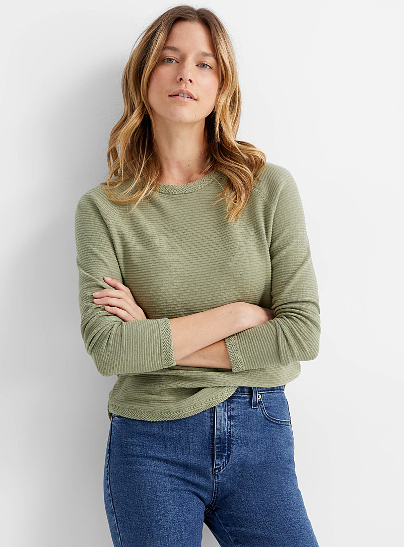 Contemporaine: Le pull côtelé bordures tressées Vert pour femme