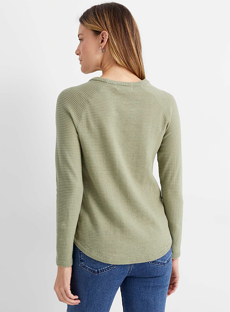 Contemporaine Green Braided edging rib-knit sweater for women