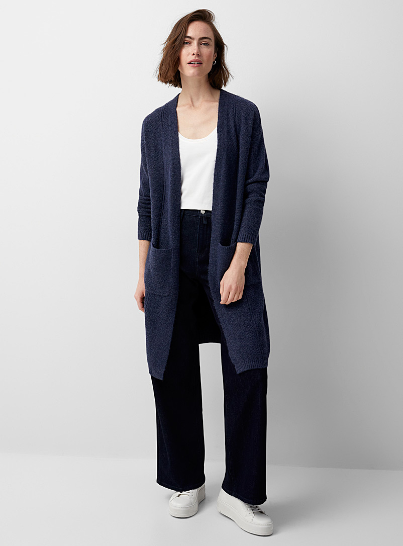 Contemporaine Dark Blue Long brushed knit cardigan for women