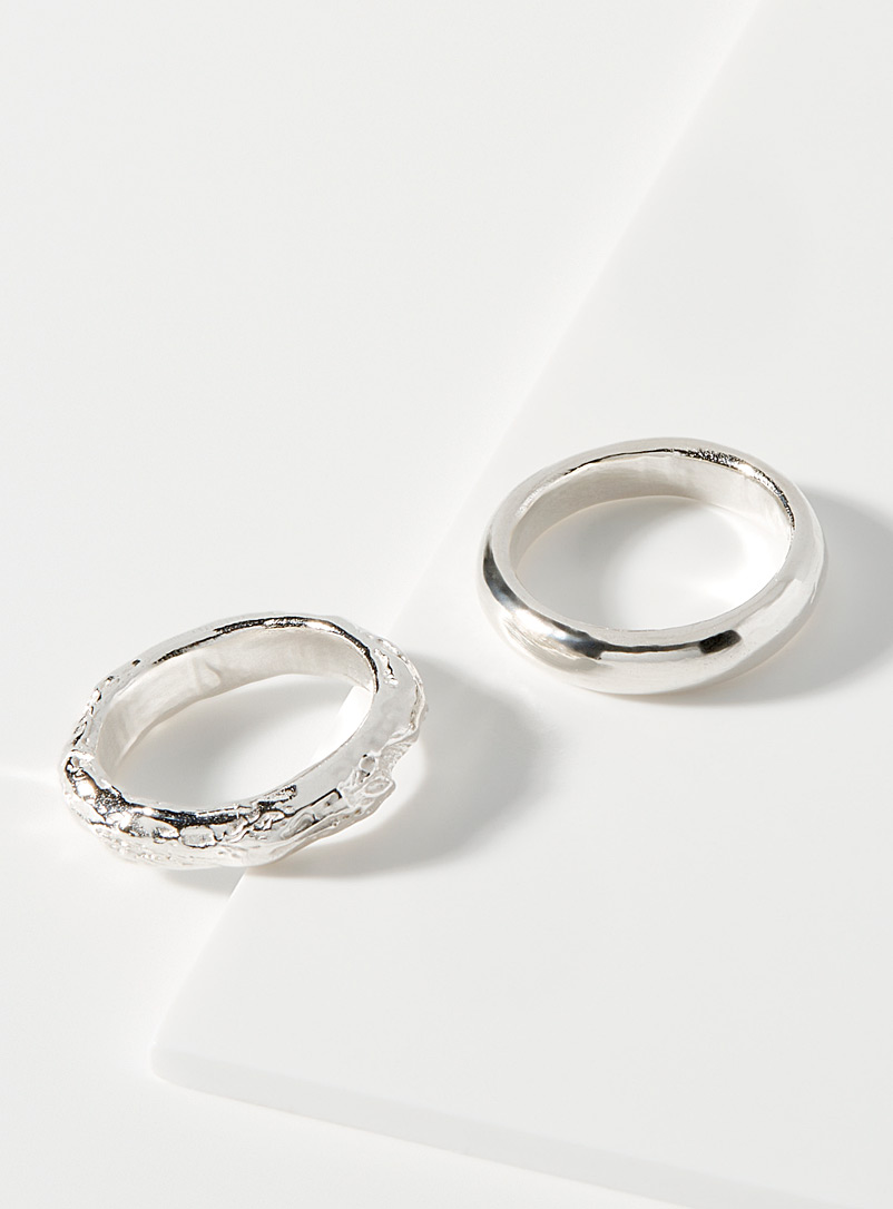 Released From Love Silver Contrast rings Set of 2 for women