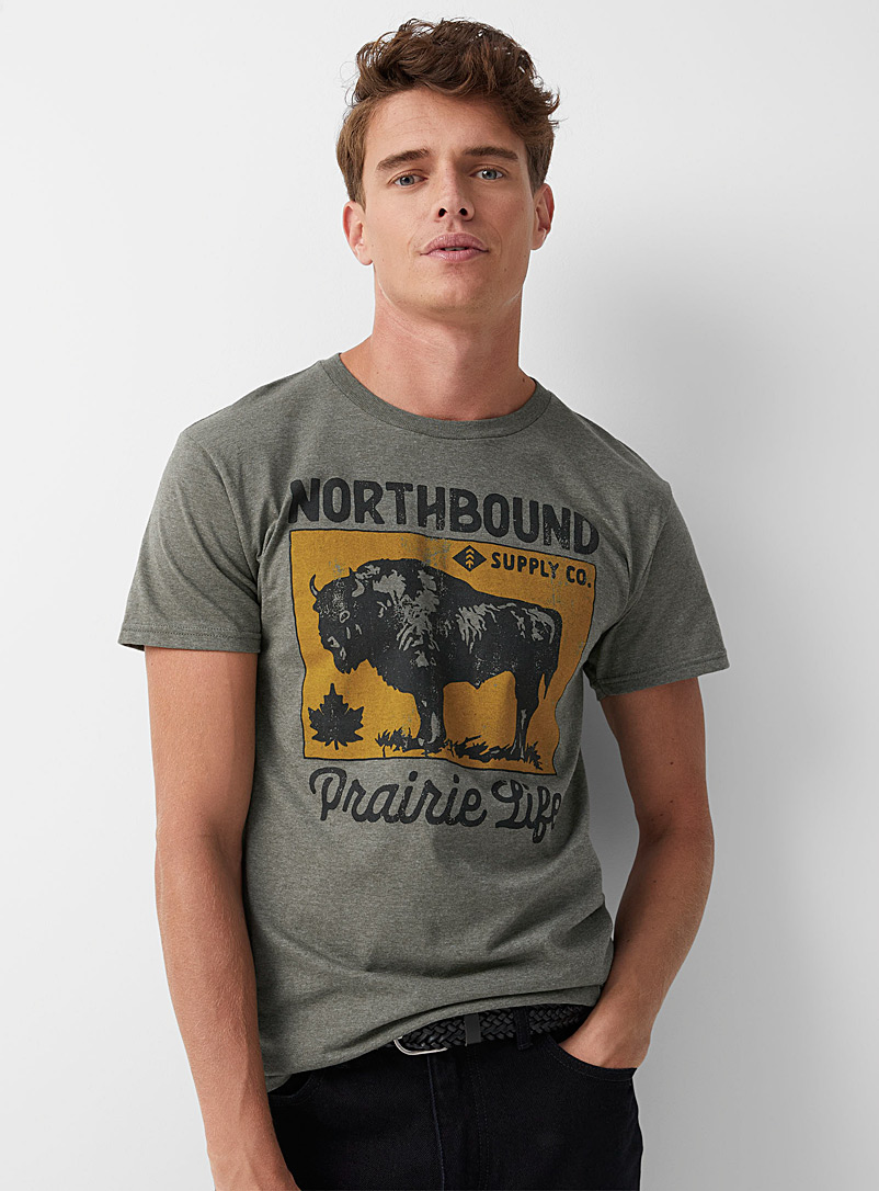 Northbound Mossy Green Prairie bison T-shirt for men