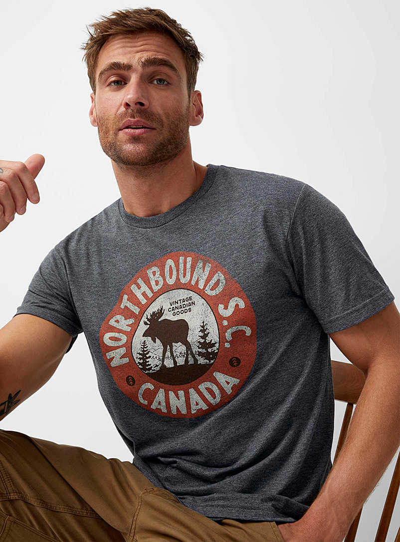 Northbound Charcoal Canadian moose heathered T-shirt for men
